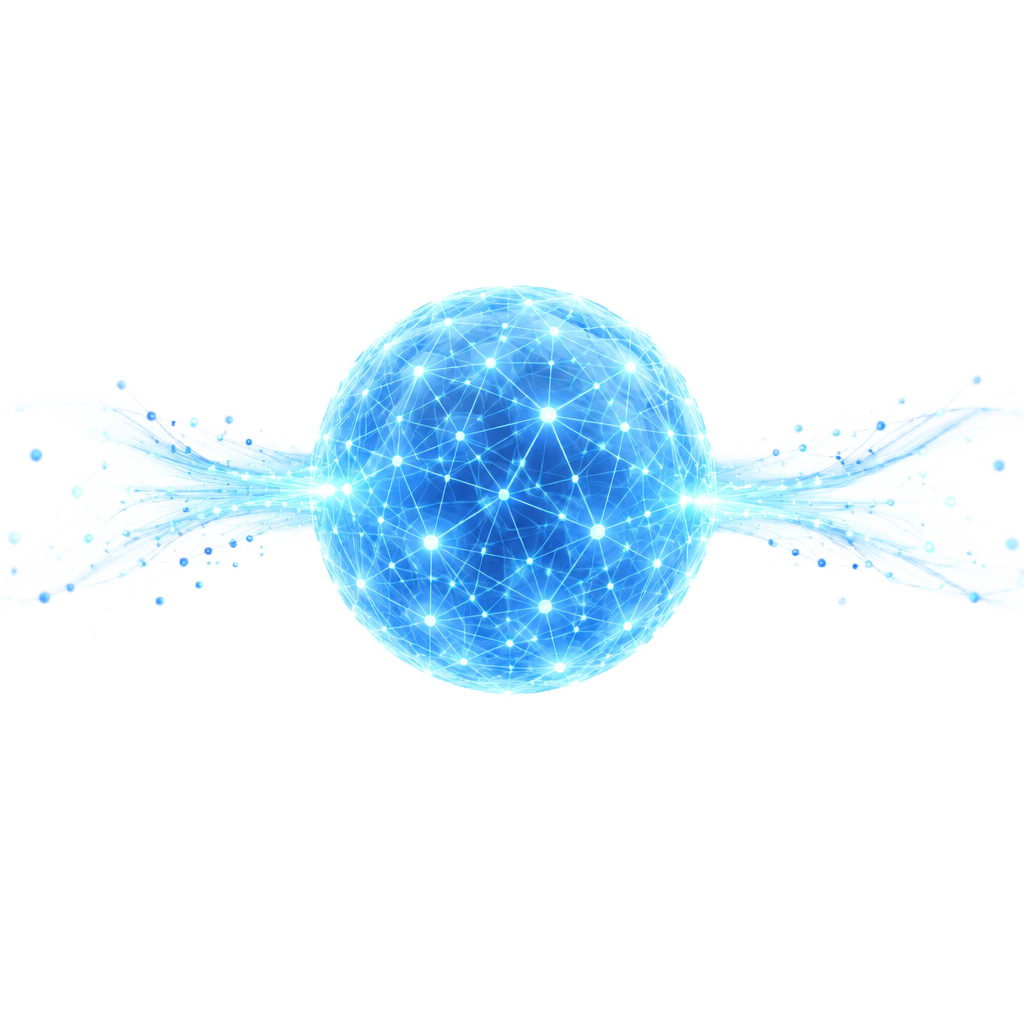 A glowing network orb with streams of light flowing through it